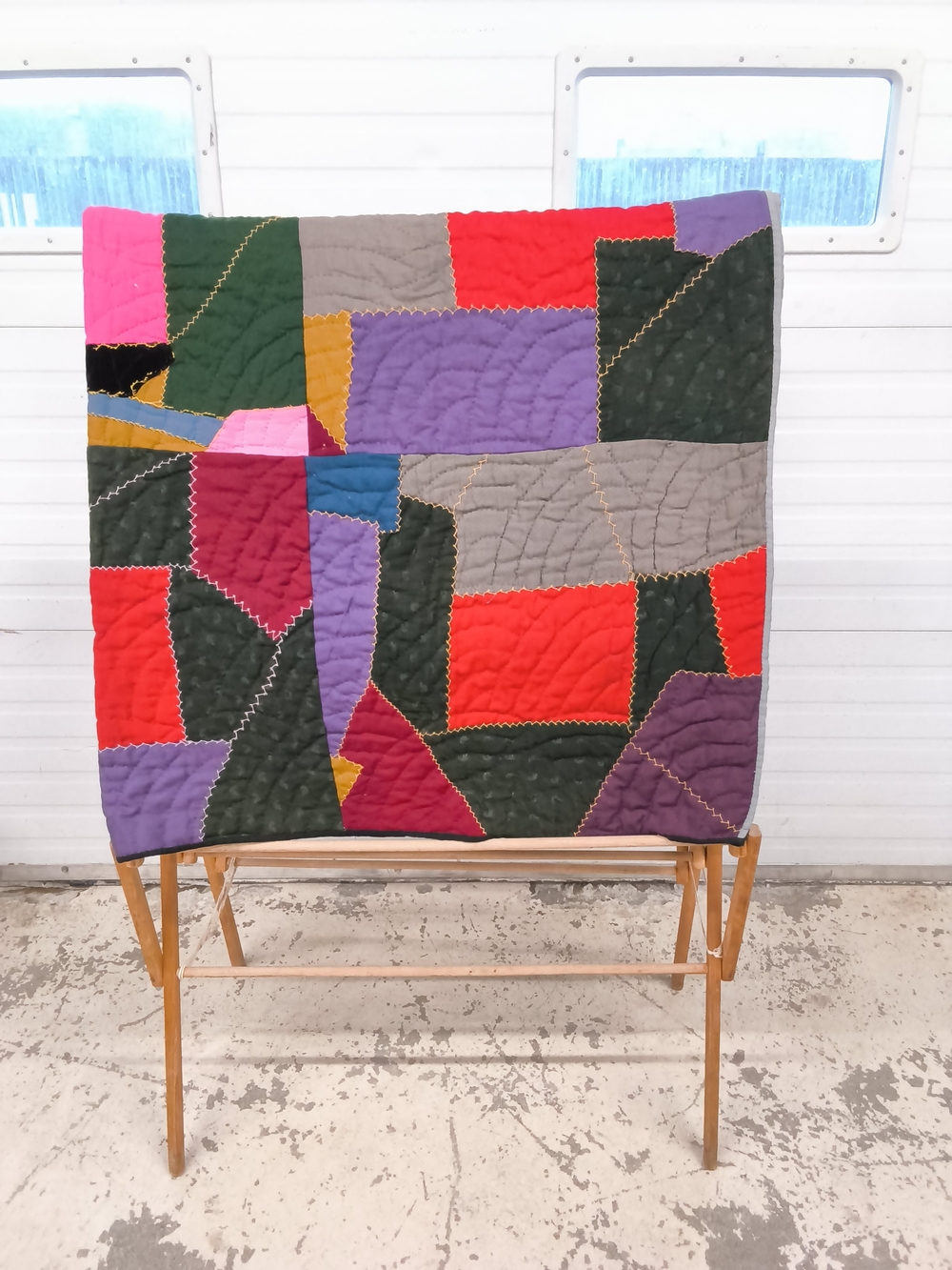 Mid-Century Style Abstract "Crazy Quilt" – Hand-Stitched Fiber Art